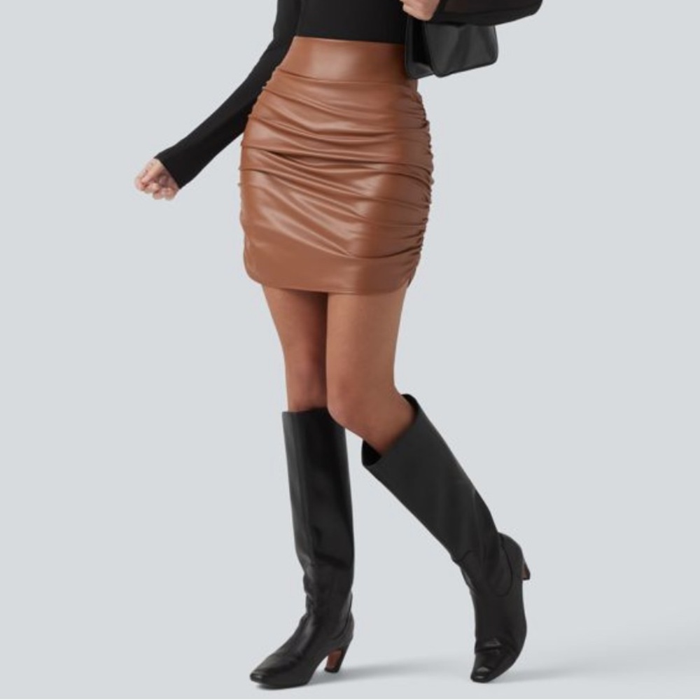 Brown Faux Leather Mini Skirt